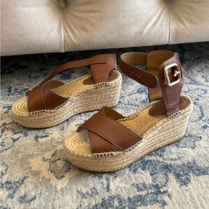 Coach Brown Leather Espadrille Wedges